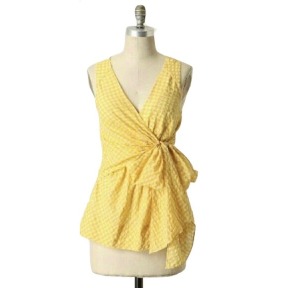 Anthropologie Odille yellow gingham top size : 2
